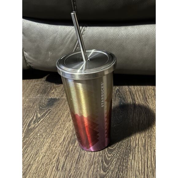 Starbucks Multi-Colors Geometric Stainless Steel Cold Cup 16 Oz. 2014. Preowned - Picture 5 of 10